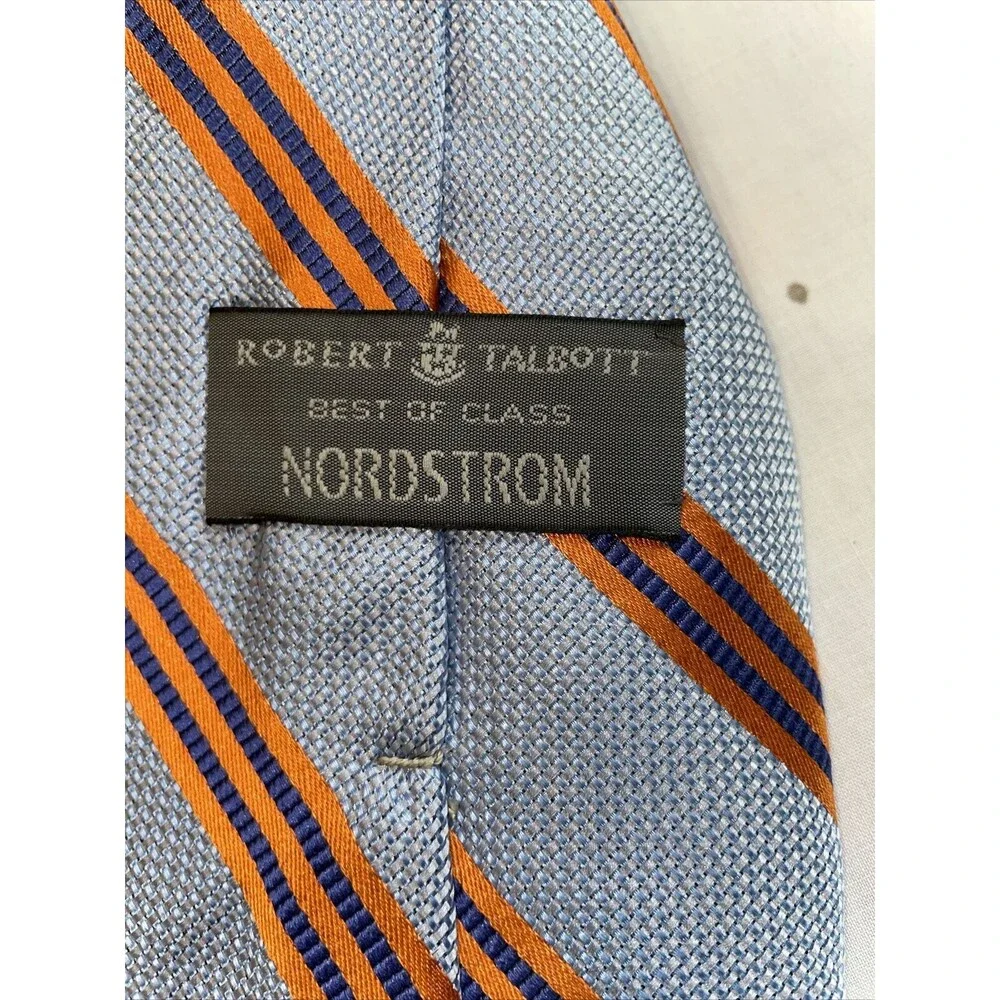 Robert Talbott Men’s Dress Tie Size 58” Blue Orange Striped Silk Business Formal